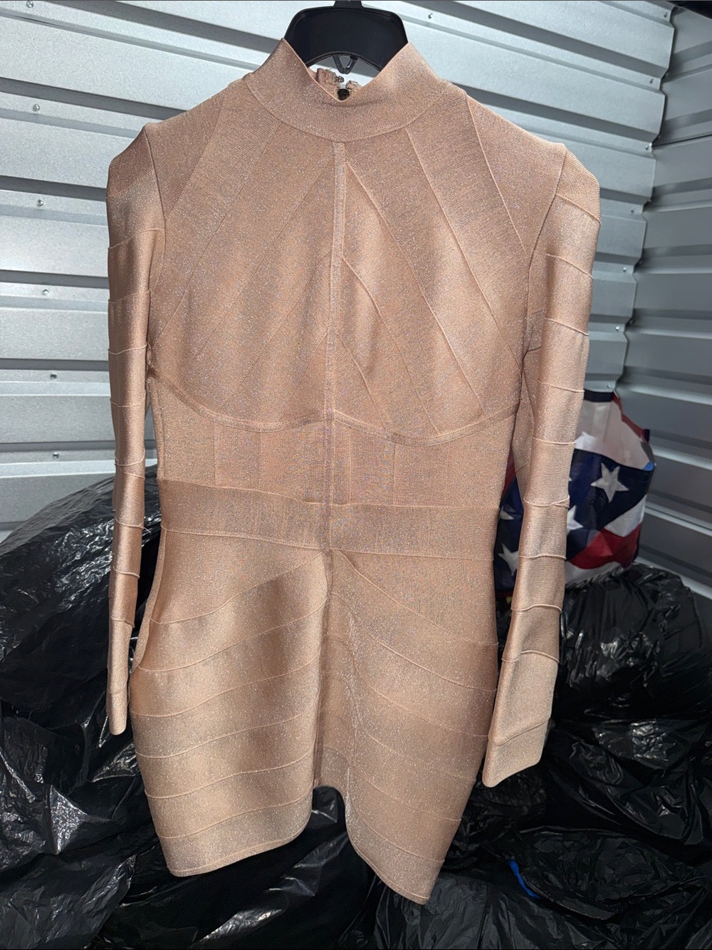 House of CB Long Sleeve Bodycon Dress in Blush Nude